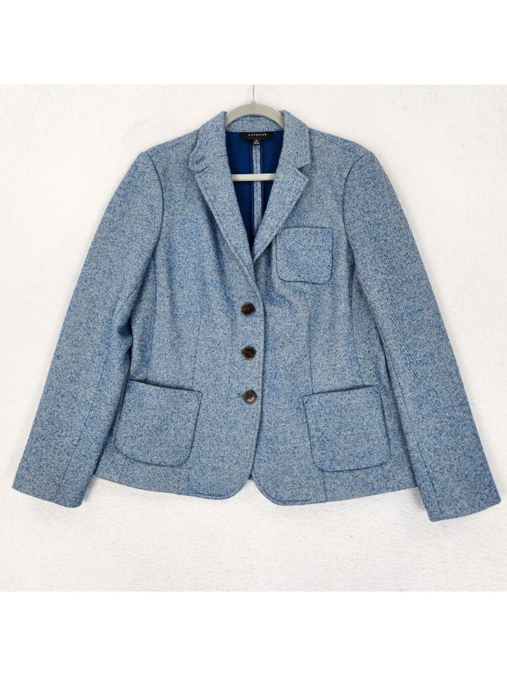 Talbots Jacket Womens 10 Blue Flecked Wool Blend Three Button Blazer Career